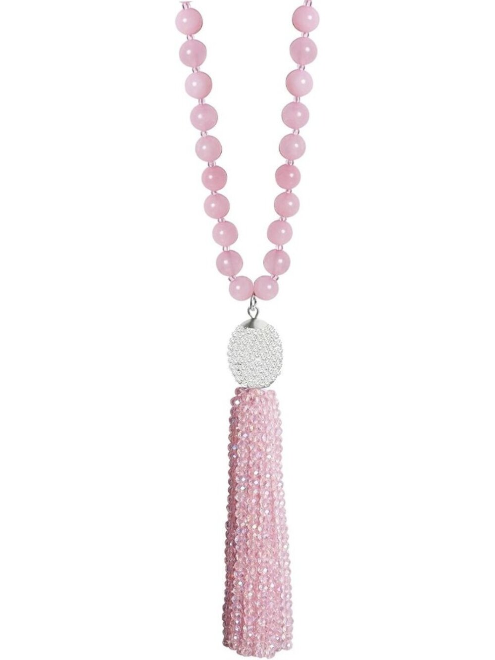 Chic Amethyst Coral Aquamarine Quartz Beaded Necklace with Long Tassel Pendant
